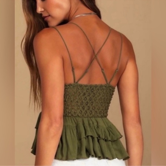 NWT Free People Women’s Adella Lace Ruffled Cami Top Olive Green Size Medium - Picture 5 of 16